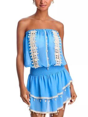 295$ Ramy Brook Perry Strapless Cover-Up Mini Party Dress Size M Serene Blue